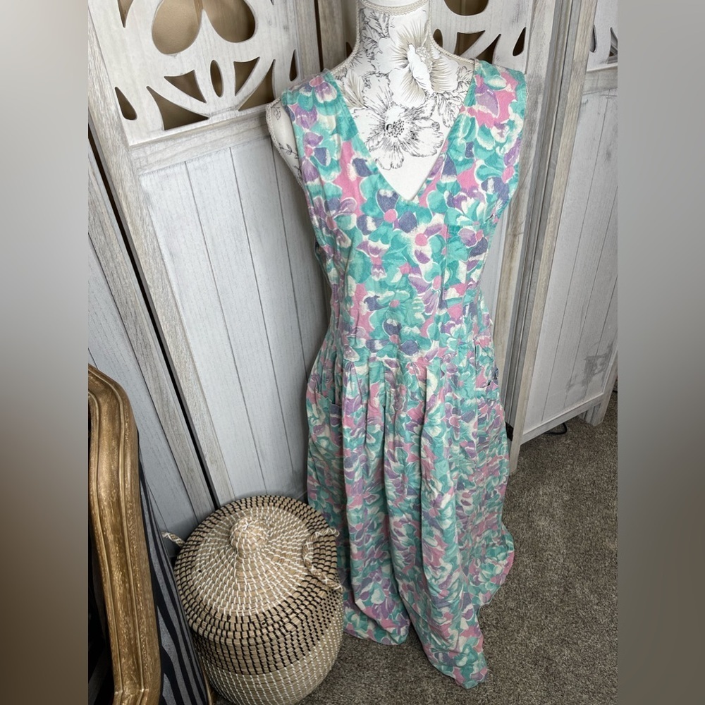 Vintage Khazana Dress Size Medium Floral Prairie Cottage Cotton 90s 80s